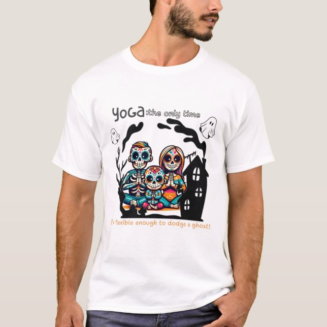 T-shirt Éffrayant Yoga Squelette Famille (Devant)