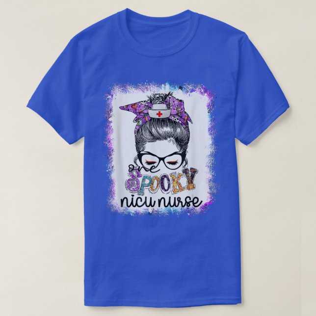 T-shirt Éffrayante Nicu Nurse Messy Bun Boo Nurse Hallowee (Design devant)