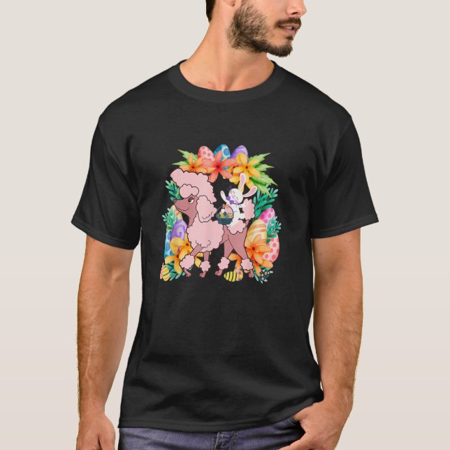 T-shirt Egg Basket Rabbit Riding Poodle Dog Happy Easter D (Devant)