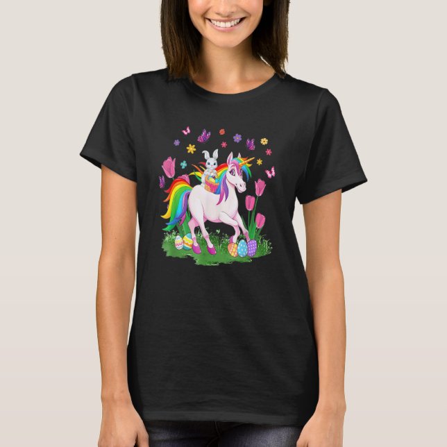 T-shirt Egg Basket Rabbit Riding Unicorn Happy Easter Day  (Devant)