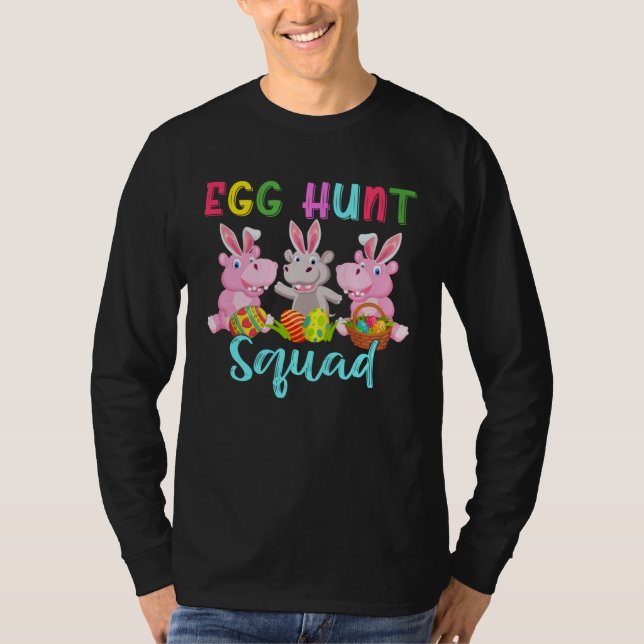 T-shirt Egg Hunt Squad Three Easter Bunny Hippos Hunting E (Devant)