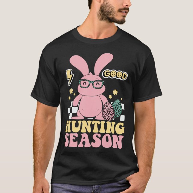 T-shirt Egg Hunting Season Bunny Kids Adults Retro Groovy  (Devant)