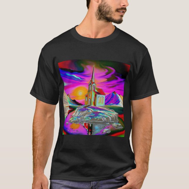 T-shirt Église dans le paysage psychédélique 1 (Devant)