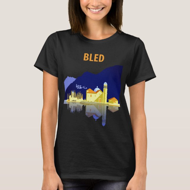 T-shirt Église du lac Bled Reflet Bleu Voyage (Devant)