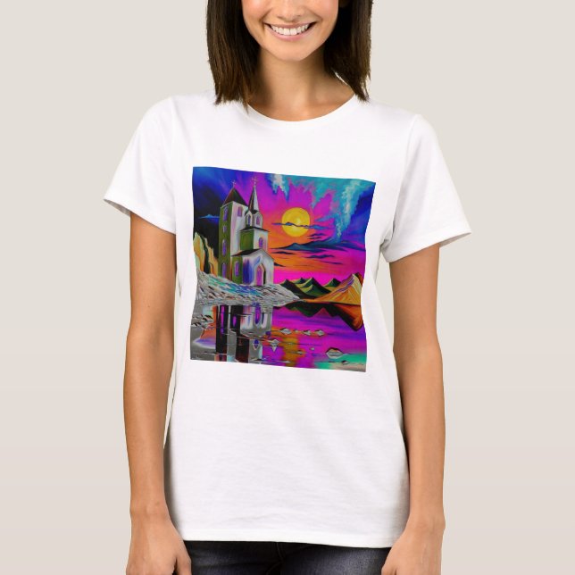 T-shirt Eglise en paysage psychédélique 5 (Devant)