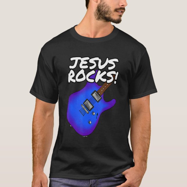 T-shirt Eglise guitariste Jésus Rocks Guitare électrique (Devant)