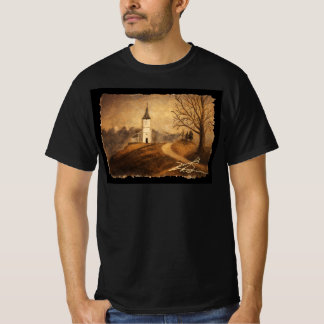 T-shirt Église sur le tee de la colline - L'art d'un vieil