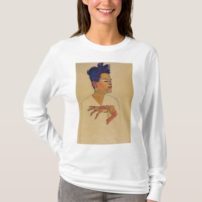 T-shirt Egon Schiele - Autoportrait Les Mains Sur La Poitr (Devant)
