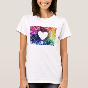T-shirt Égouttement blanc d'arc-en-ciel de coeurs de