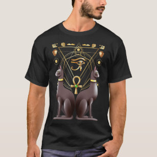 T-shirt Égypte Cat Horus Oeil Ankh Géométrie Sacrée
