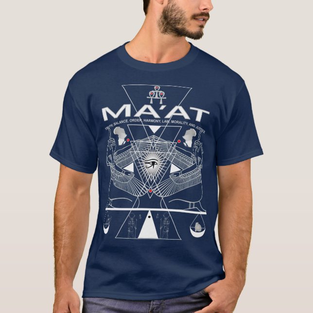 T-shirt Egyptian Goddess Maat  Kemetic Ankh Pyramid (Devant)