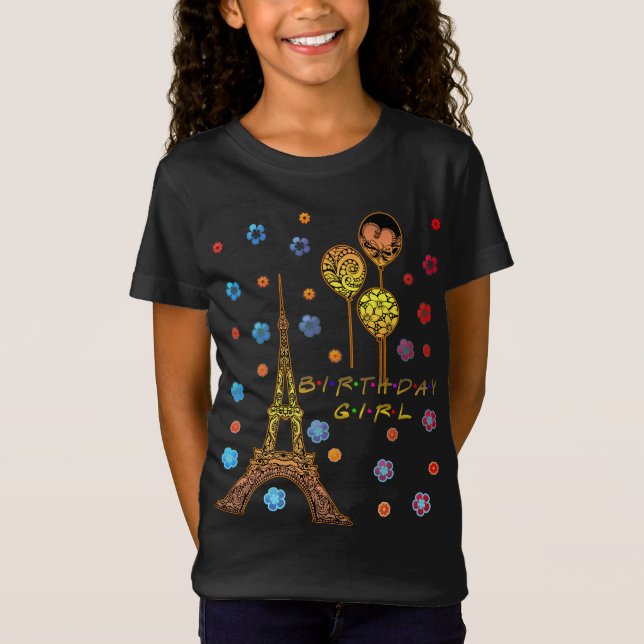 T-Shirt Eiffel Tower Paris Birthday Girl Gifts Souvenirs (Devant)