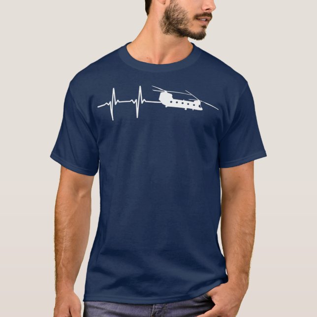 T-shirt EKG Heartbeat CH47 Chinook Military Helicopter (Devant)