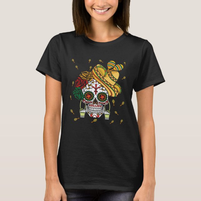 T-shirt El Dia De Los Muertos Taco Tequila Shot Happy Cinc (Devant)