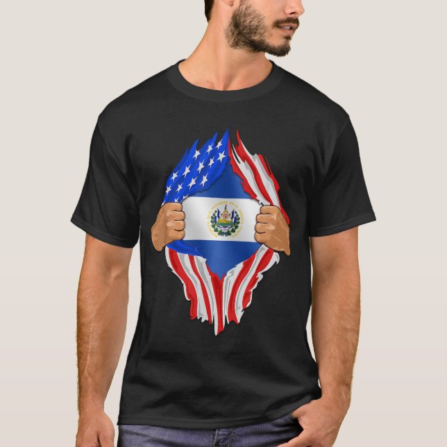 T-shirt El Salvador Roots USA Drapeau Patriotique Salvador (Devant)
