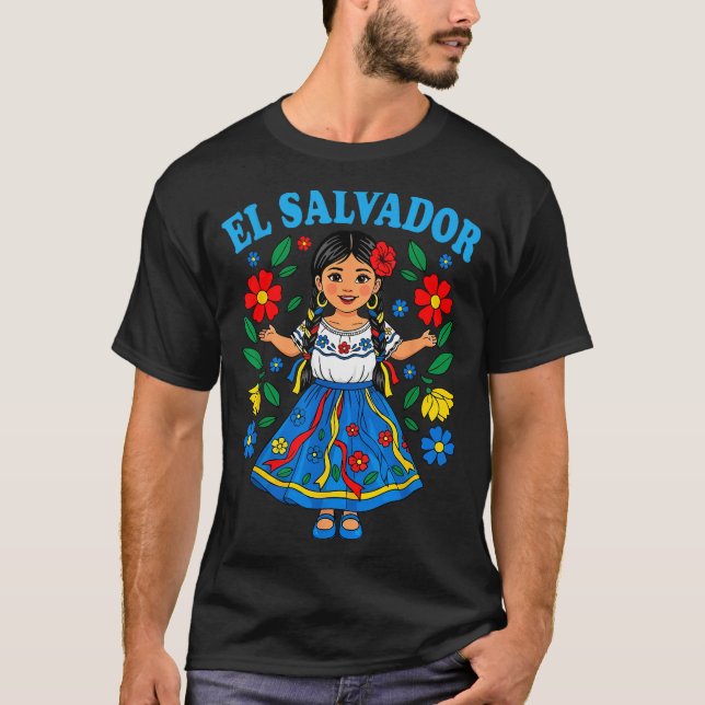 T-shirt El Salvador Salvadoran Girl Traditional Dress Folk (Devant)