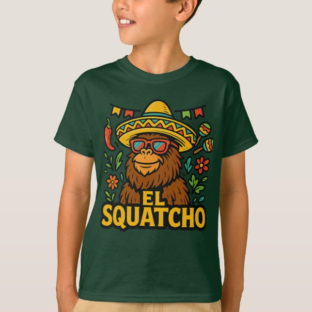 T-shirt El Squatcho Cute Fiesta Bigfoot dessin animé (Devant)