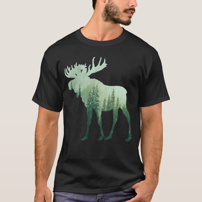 T-shirt Élan Cerf Et Forêt Nature (Devant)