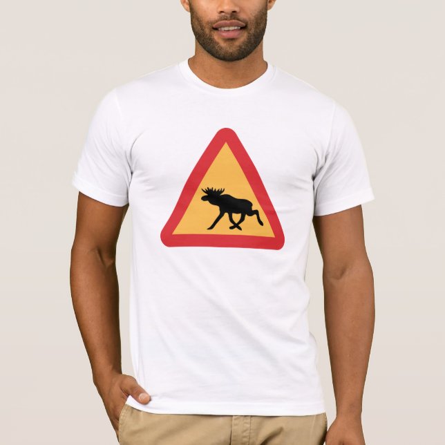 T-shirt Élans de précaution, poteau de signalisation, (Devant)