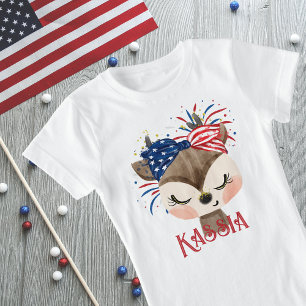 T-Shirt Élastique à cheveux Drapeau Cerf et Fireworks Pers