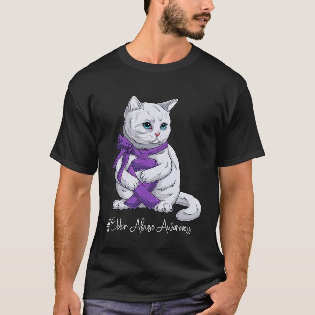 T-shirt Elder Abuse Awareness Month Purple Ribbon Cat (Devant)