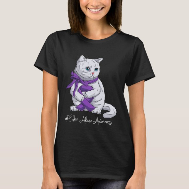 T-shirt Elder Abuse Awareness Month Purple Ribbon Cat (Devant)
