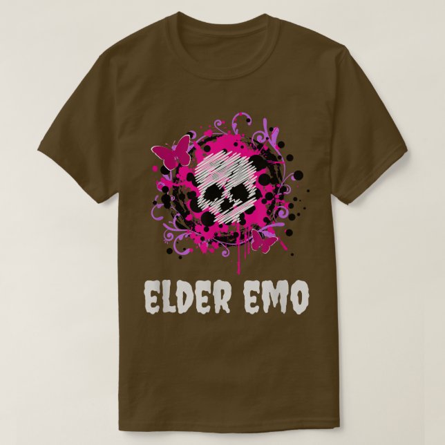 T-shirt Elder Emo Funny Goth et Skeleton rose et violet  (Design devant)