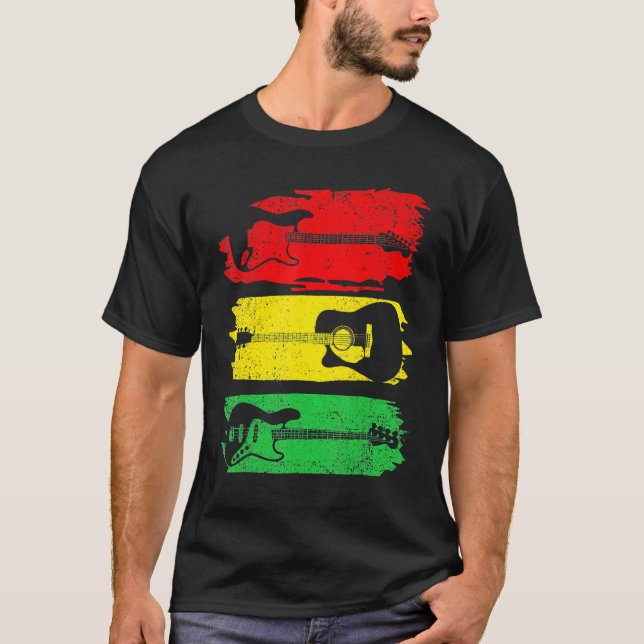 T-shirt Electric Acoustic Bass Guitar Black History Month  (Devant)
