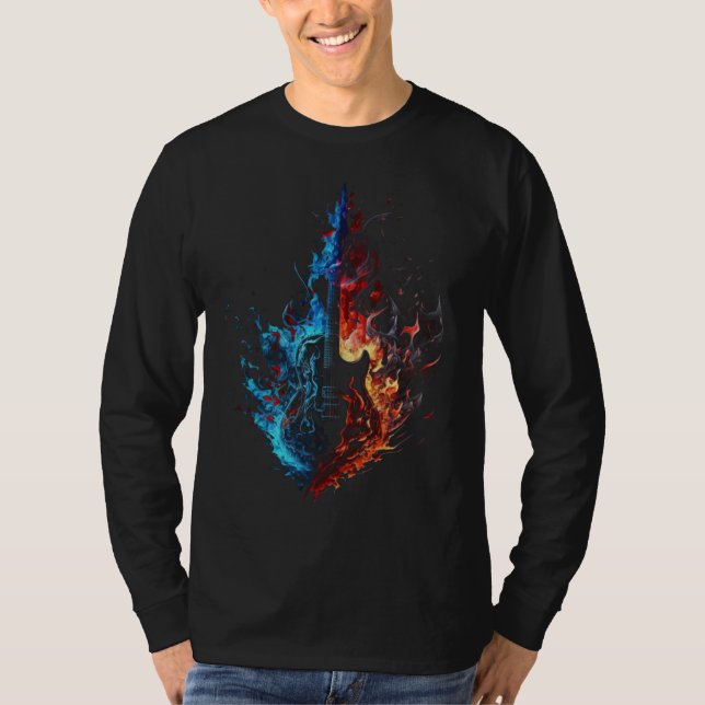 T-shirt Electric Guitar Flames Guitarist Musician Retro Gu (Devant)