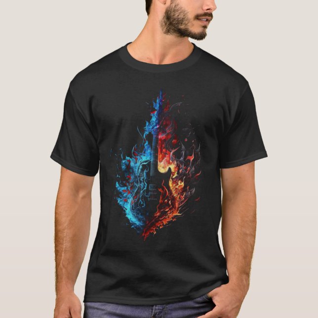 T-shirt Electric Guitar Flames Guitarist Musician Retro Gu (Devant)