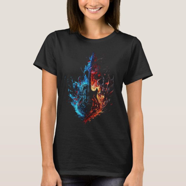 T-shirt Electric Guitar Flames Guitarist Musician Retro Gu (Devant)