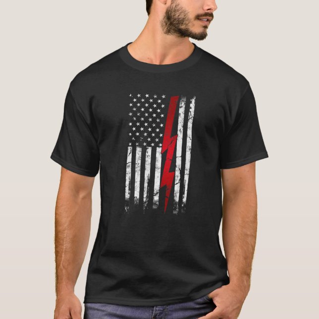 T-shirt Electrician American Flag Electrical Engineering (Devant)