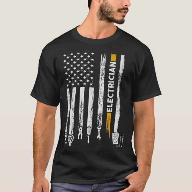 T-shirt Electrician US Flag Electricians Tools Lineman Fat (Devant)