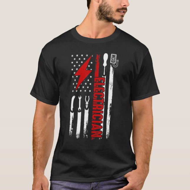 T-shirt Electrician Us Flag Tools For Electricians (Devant)