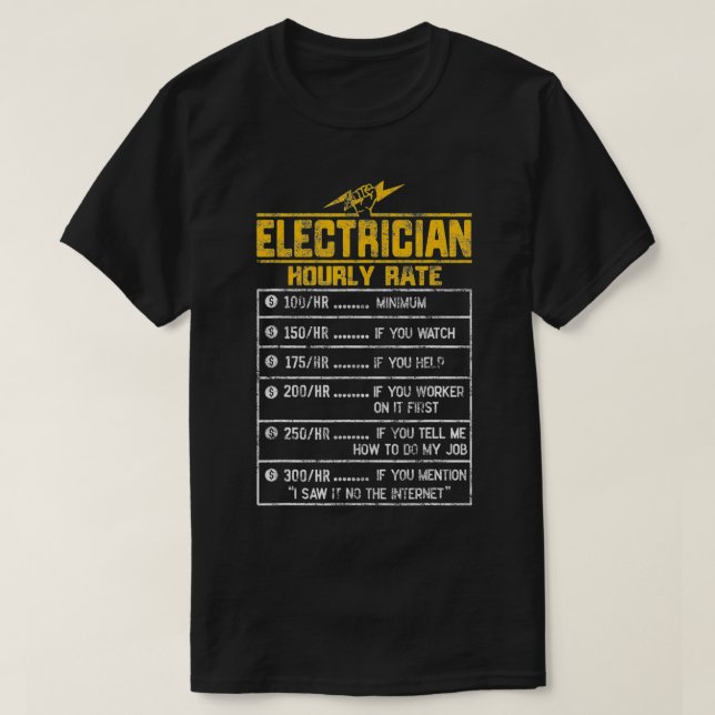 T-shirt Electricien drôle de tarif horaire cadeau pour pap (Design devant)