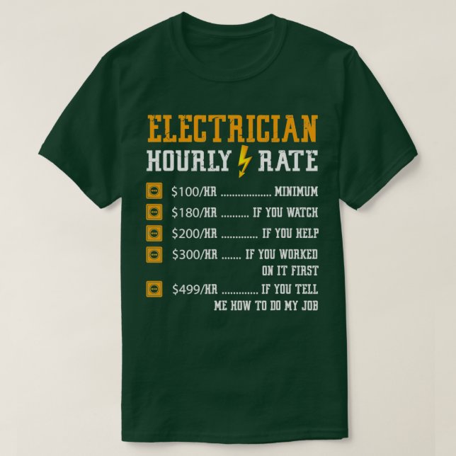 T-shirt Électricien Taux horaire Funny Electricien (Design devant)