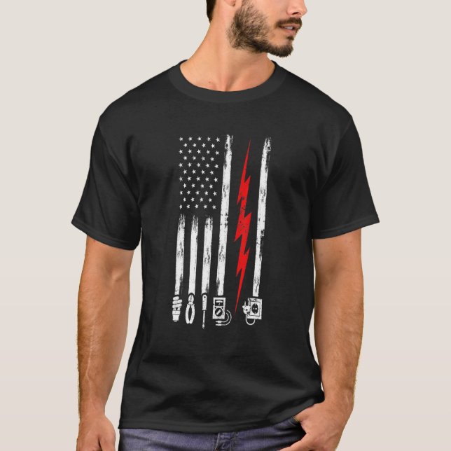 T-shirt Électricien Us Drapeau Avec Outils (Devant)