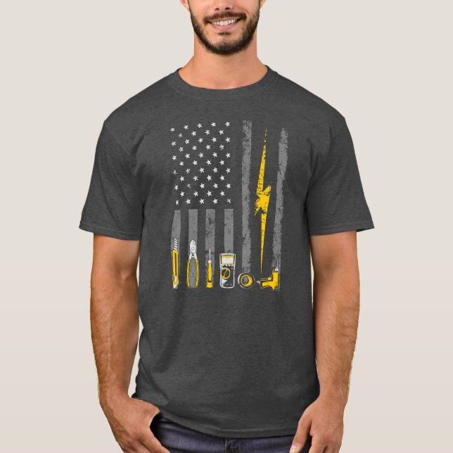 T-shirt Electricien US Outils Drapeau Patriotique Fil Trav (Devant)
