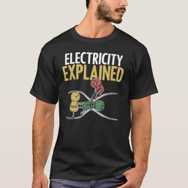 T-shirt Electricité Expliqué Illustration Electricien Thé (Devant)