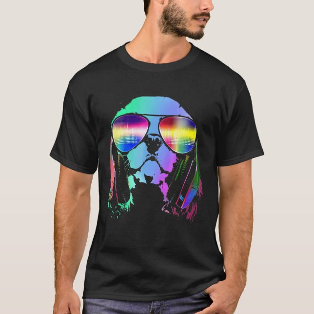 T-shirt Electro Music Dj Cavalier King Charles Spaniel (Devant)
