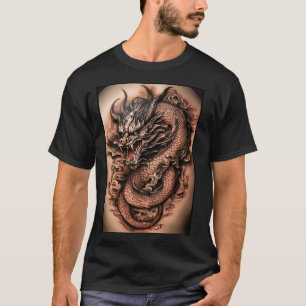 T-shirt "Élégance audacieuse : tatouage de dragon gris-noi