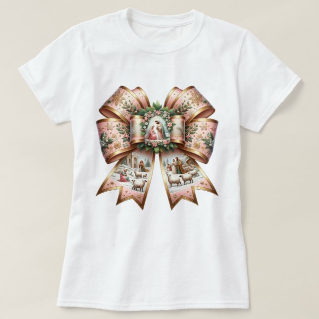 T-shirt Élégance de la Nativité rose (Design devant)