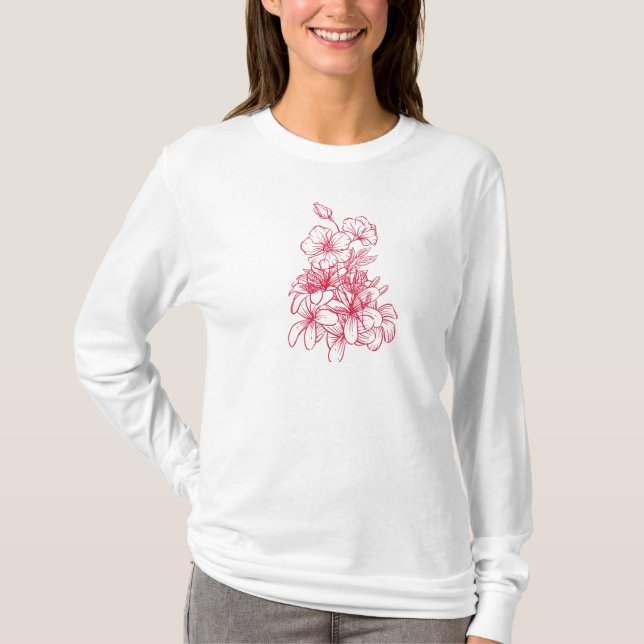 T-shirt Élégance florale rouge vibre (Devant)