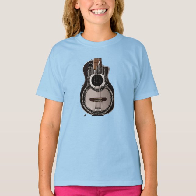T-shirt "Elegance in Ebony : Black guitare Print T-shirt" (Devant)