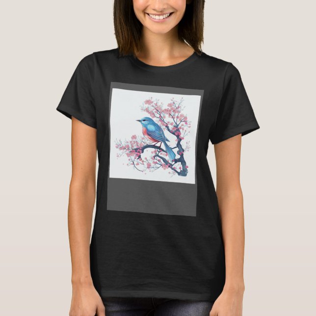 T-shirt Elegant and Eye Catching Eastern Blue Bird on Blos (Devant)