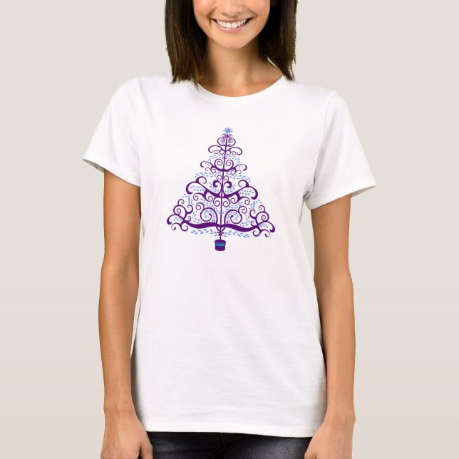 T-shirt Élégant arbre de Noël bleu violet (Devant)