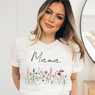 T-shirt Élégant Baby shower Fleur sauvage Meadow Mama