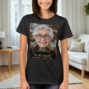 T-shirt Elégant Black & Gold 90th Birthday Party Photo