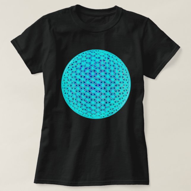 T-shirt Élégant bleu néon fleur turquoise de vie (Design devant)
