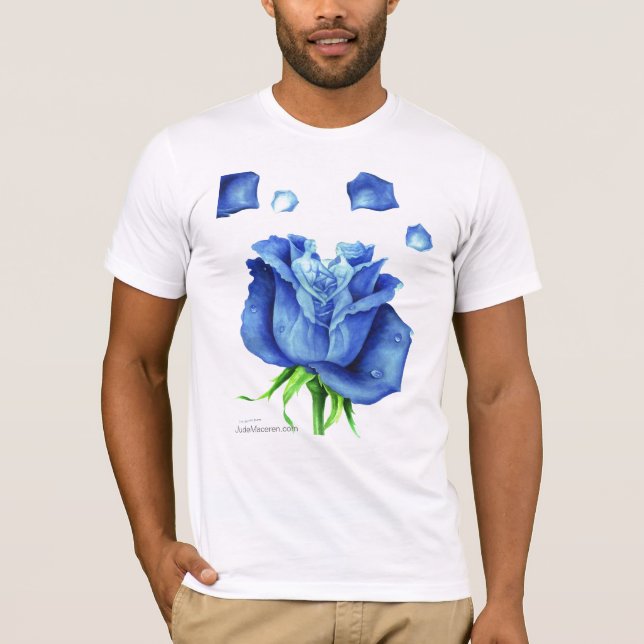 T-shirt Elégant bleu Rose Floral Imaginaire aquarelle (Devant)